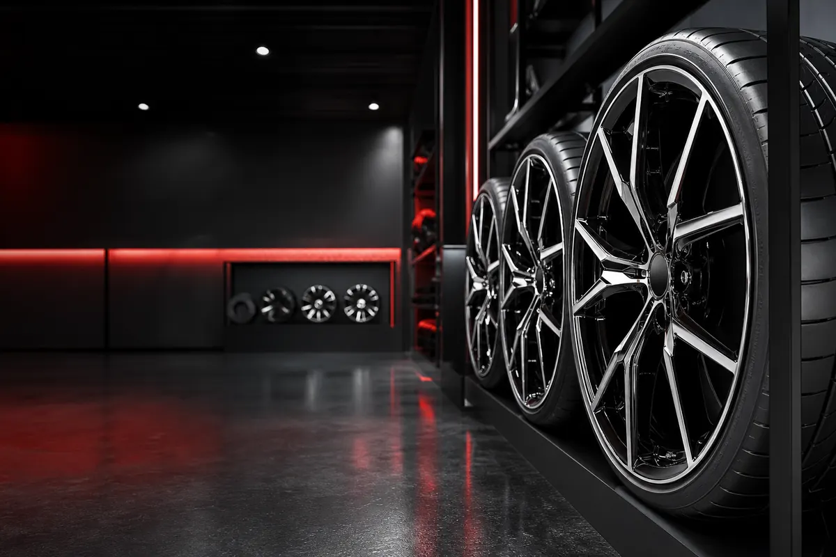 Premium wheels and tires at Limitless Tire showroom