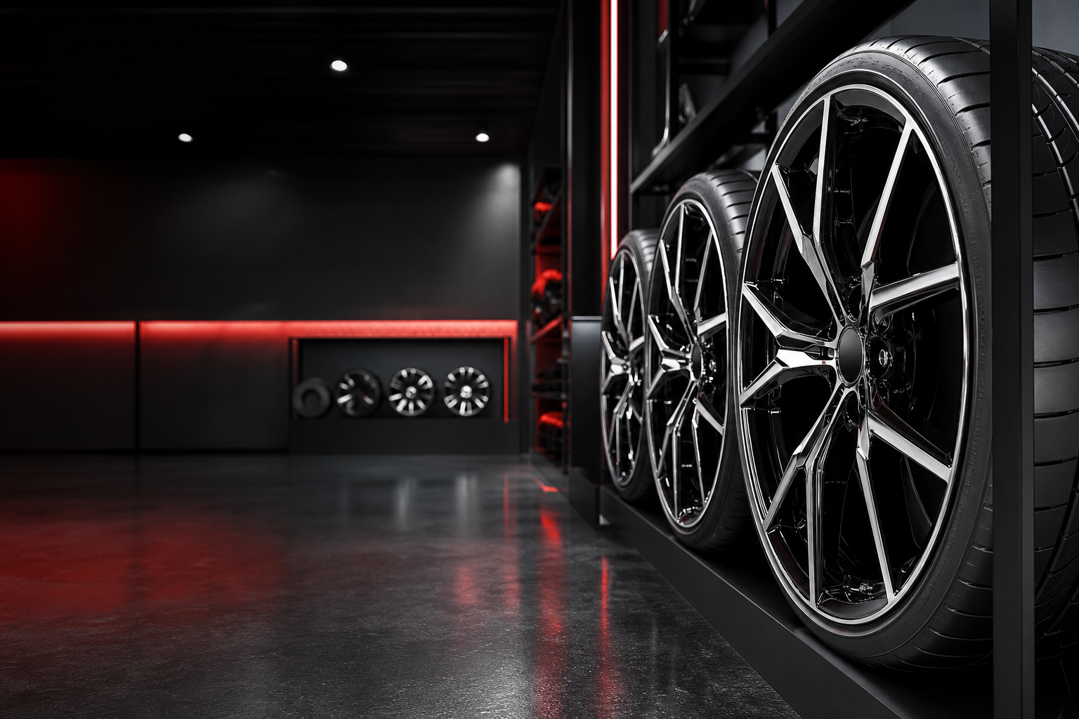 Premium wheels and tires at Limitless Tire showroom